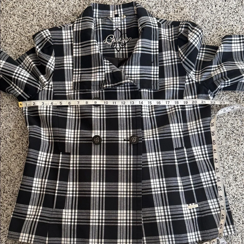 Guess Plaid Double-Breasted Black & White Blazer Jacket - Picture 6 of 11